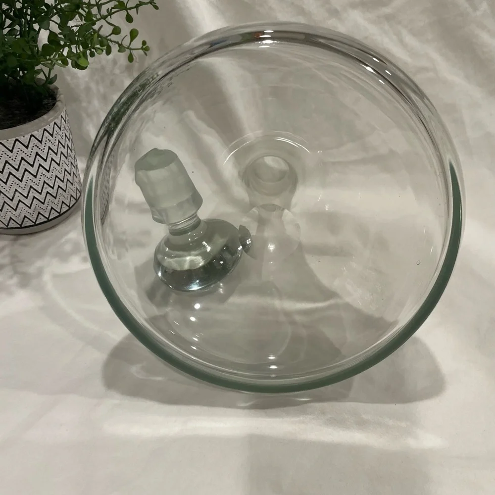 Classic Clear Ships Glass Decanter w Globe Stopper | Chip on Stopper Bottom |GUC